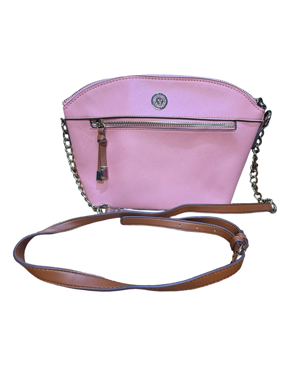 Anne Klein Crossbody Handbag Pink Brown Gold-Tone Hardware